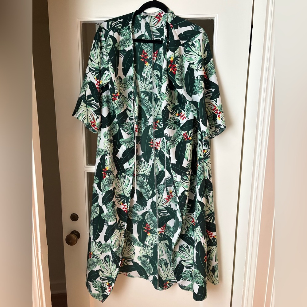 Rachel Zoe Green and White Leaf Print Kimono